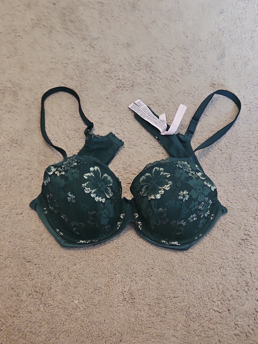 EUC Body By Victoria Victoria's Secret Demi Emerald Lace Bra with Gold Accents